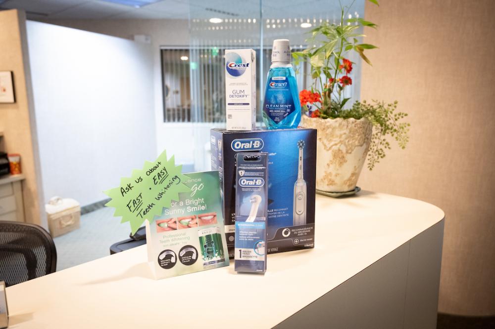 front desk with oral b products on display